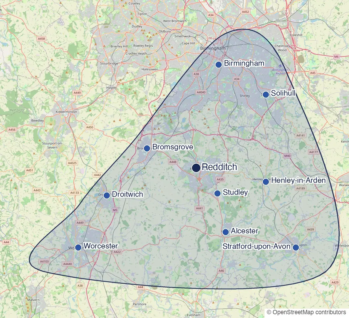 Map of the Carter Langfold West Midlands coverage area